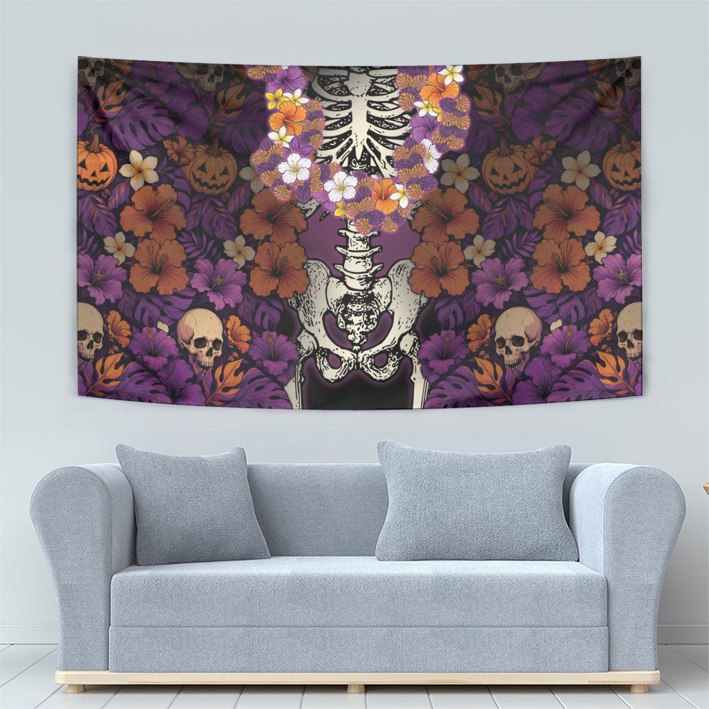 Hawaii Halloween Tapestry Skeleton Bones Flower Lei Tropical Floral DT05 - Polynesian Pride