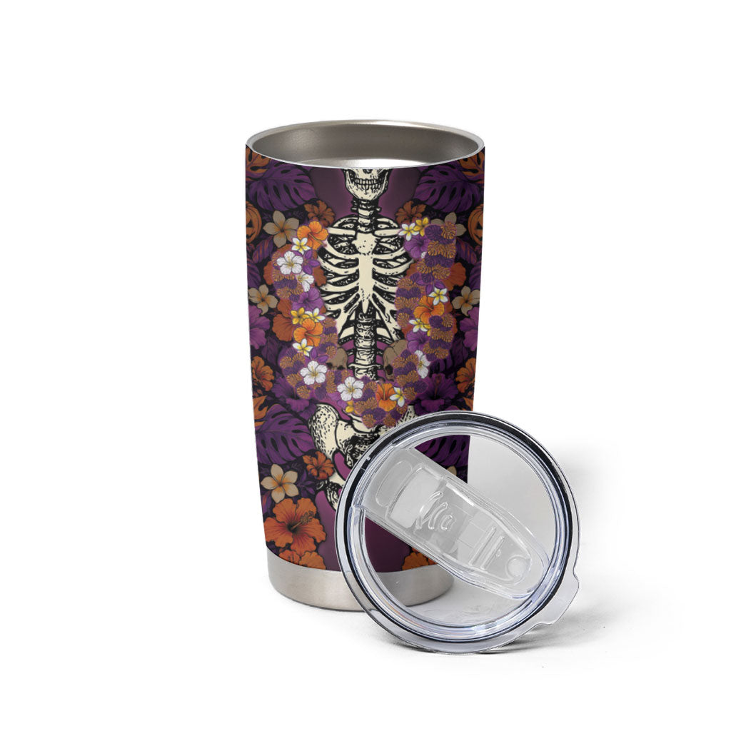 Hawaii Halloween Tumbler Cup Skeleton Bones Flower Lei Tropical Floral DT05 - Polynesian Pride
