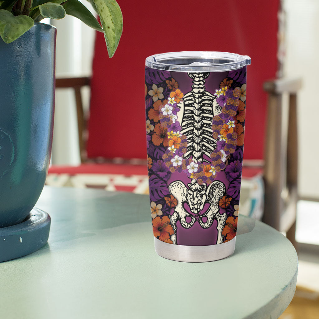 Hawaii Halloween Tumbler Cup Skeleton Bones Flower Lei Tropical Floral DT05 - Polynesian Pride