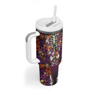 Hawaii Halloween Tumbler With Handle Skeleton Bones Flower Lei Tropical Floral DT05 - Polynesian Pride