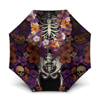 Hawaii Halloween Umbrella Skeleton Bones Flower Lei Tropical Floral DT05 One Size Folded 11.42 inch Opened Diameter 37.4 inch Black - Polynesian Pride