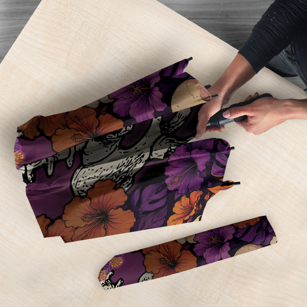 Hawaii Halloween Umbrella Skeleton Bones Flower Lei Tropical Floral DT05 - Polynesian Pride