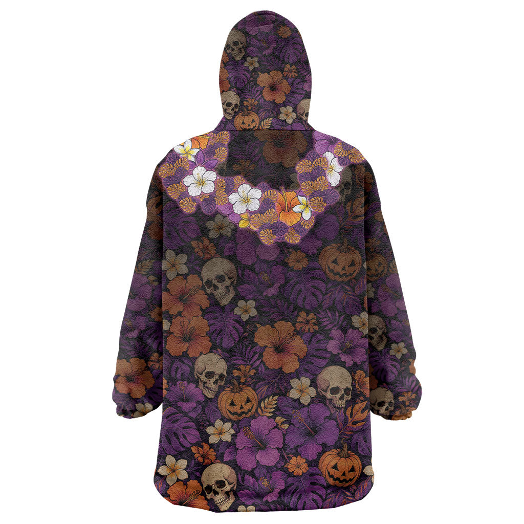 Hawaii Halloween Wearable Blanket Hoodie Skeleton Bones Flower Lei Tropical Floral DT05 - Polynesian Pride