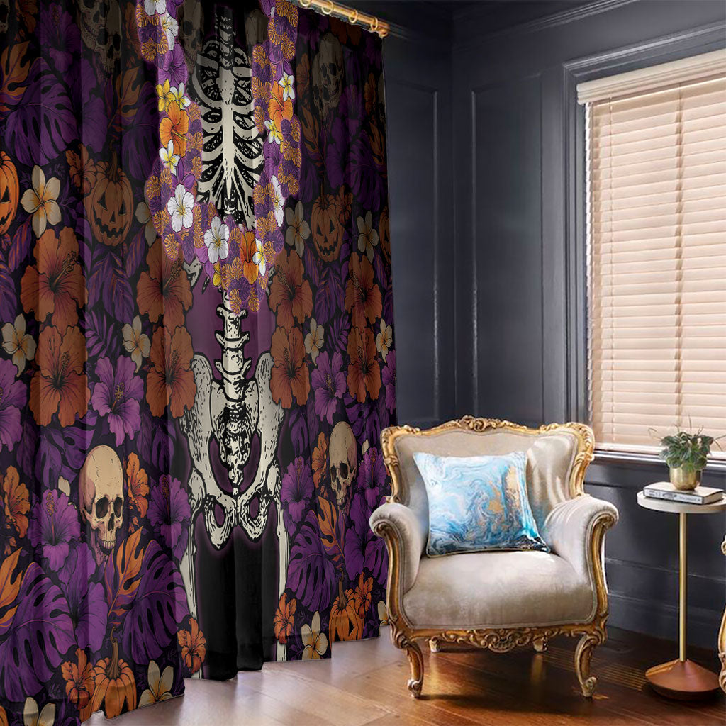 Hawaii Halloween Window Curtain Skeleton Bones Flower Lei Tropical Floral DT05 - Polynesian Pride