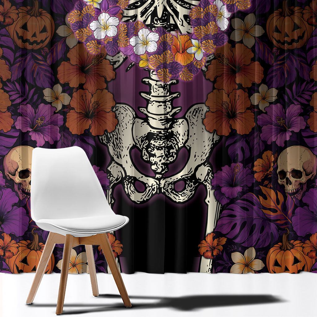 Hawaii Halloween Window Curtain Skeleton Bones Flower Lei Tropical Floral DT05 - Polynesian Pride