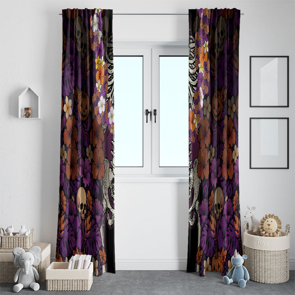 Hawaii Halloween Window Curtain Skeleton Bones Flower Lei Tropical Floral DT05 - Polynesian Pride