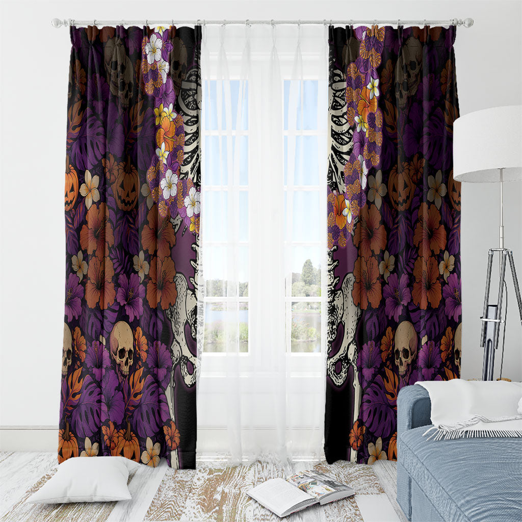 Hawaii Halloween Window Curtain Skeleton Bones Flower Lei Tropical Floral DT05 - Polynesian Pride