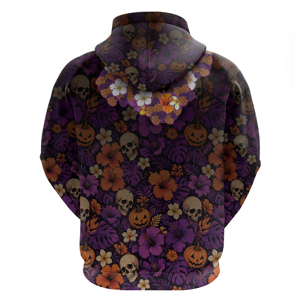 Hawaii Halloween Zip Hoodie Skeleton Bones Flower Lei Tropical Floral DT05 - Polynesian Pride