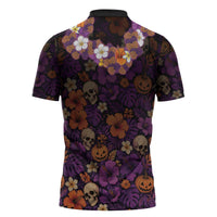 Hawaii Halloween Zipper Polo Shirt Skeleton Bones Flower Lei Tropical Floral DT05 - Polynesian Pride