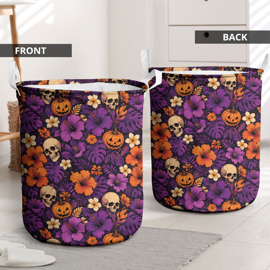 Hawaii Halloween Laundry Basket Skeleton Pumpkin Hawaiian Flower Tribal DT05 - Polynesian Pride