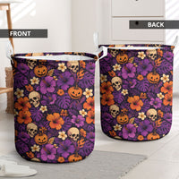Hawaii Halloween Laundry Basket Skeleton Pumpkin Hawaiian Flower Tribal DT05 - Polynesian Pride