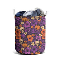 Hawaii Halloween Laundry Basket Skeleton Pumpkin Hawaiian Flower Tribal DT05 - Polynesian Pride