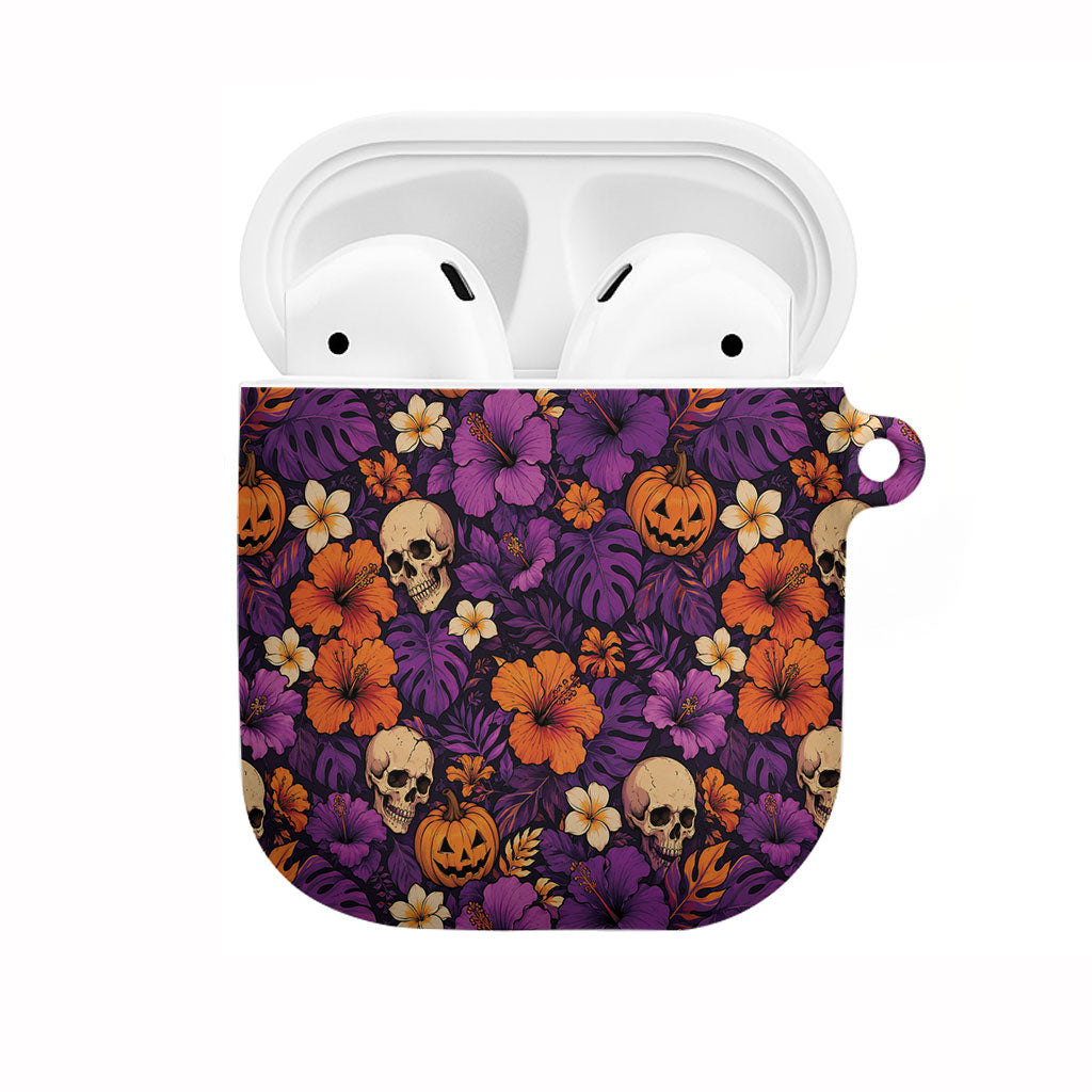 Hawaii Halloween AirPods Case Skeleton Pumpkin Hawaiian Flower Tribal DT05 Purple - Polynesian Pride