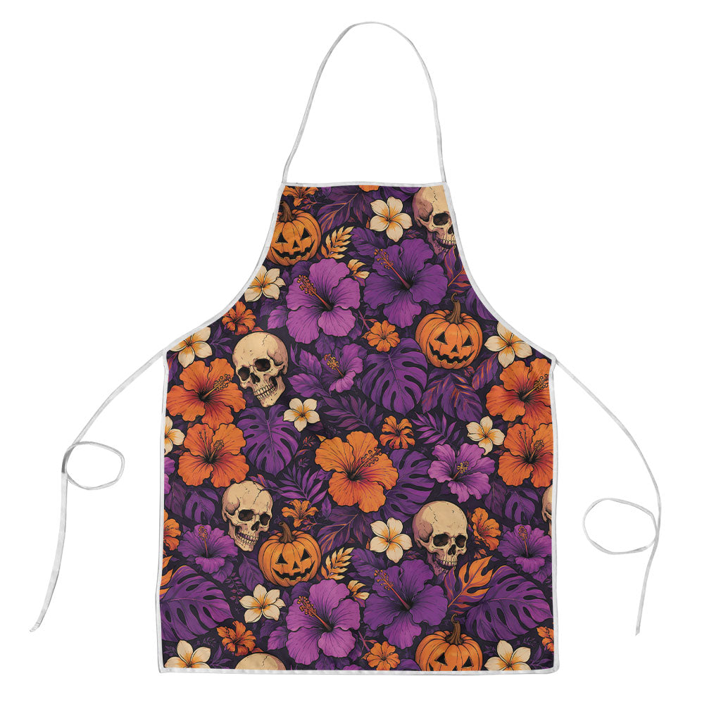 Hawaii Halloween Apron Skeleton Pumpkin Hawaiian Flower Tribal DT05 Purple - Polynesian Pride
