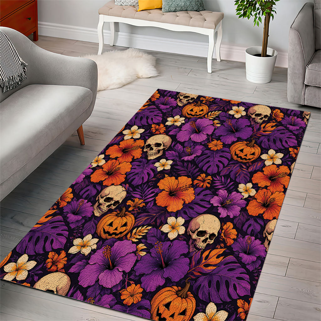 Hawaii Halloween Area Rug Skeleton Pumpkin Hawaiian Flower Tribal DT05 - Polynesian Pride