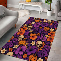 Hawaii Halloween Area Rug Skeleton Pumpkin Hawaiian Flower Tribal DT05 - Polynesian Pride