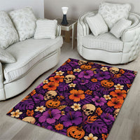 Hawaii Halloween Area Rug Skeleton Pumpkin Hawaiian Flower Tribal DT05 - Polynesian Pride