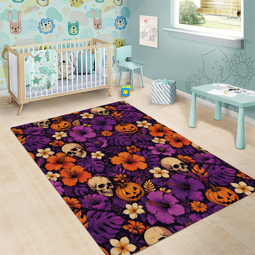 Hawaii Halloween Area Rug Skeleton Pumpkin Hawaiian Flower Tribal DT05 - Polynesian Pride