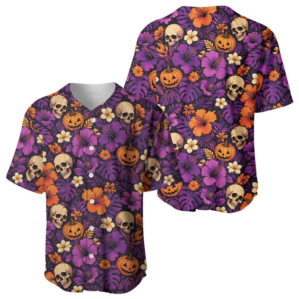 Hawaii Halloween Baseball Jersey Skeleton Pumpkin Hawaiian Flower Tribal DT05 - Polynesian Pride
