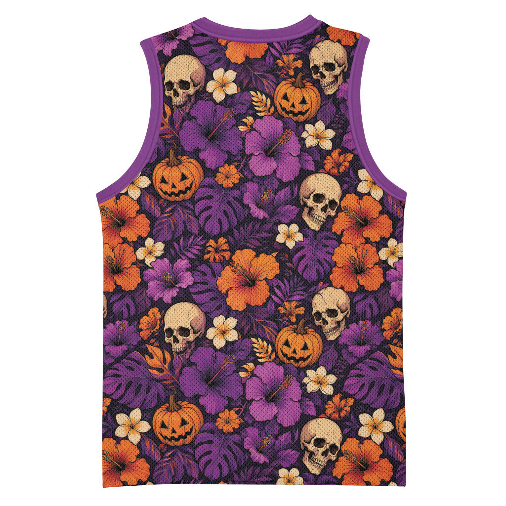 Hawaii Halloween Basketball Jersey Skeleton Pumpkin Hawaiian Flower Tribal DT05 - Polynesian Pride
