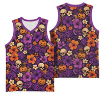 Hawaii Halloween Basketball Jersey Skeleton Pumpkin Hawaiian Flower Tribal DT05 - Polynesian Pride