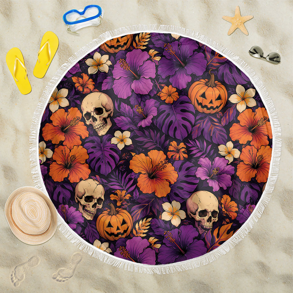 Hawaii Halloween Beach Blanket Skeleton Pumpkin Hawaiian Flower Tribal DT05 One Size 150cm Purple - Polynesian Pride
