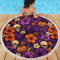 Hawaii Halloween Beach Blanket Skeleton Pumpkin Hawaiian Flower Tribal DT05 - Polynesian Pride