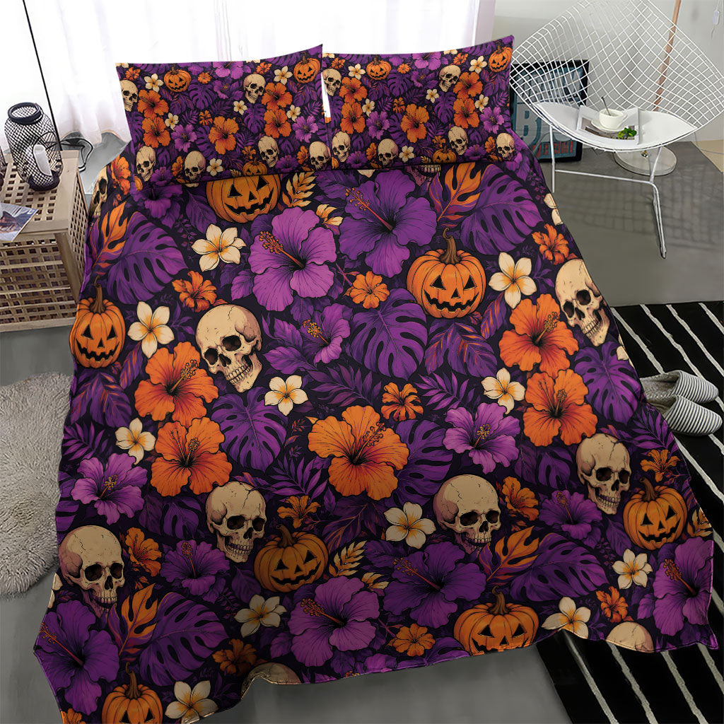 Hawaii Halloween Bedding Set Skeleton Pumpkin Hawaiian Flower Tribal DT05 - Polynesian Pride