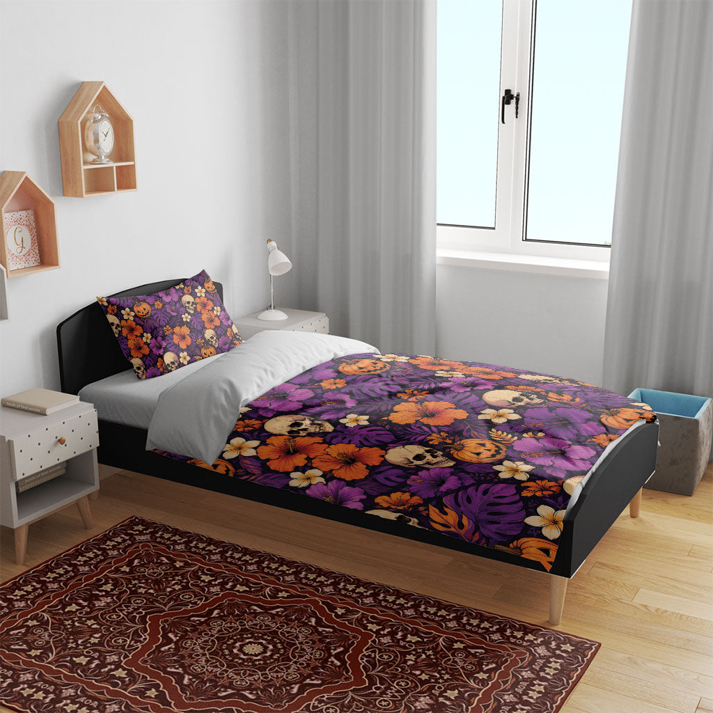 Hawaii Halloween Bedding Set Skeleton Pumpkin Hawaiian Flower Tribal DT05 - Polynesian Pride