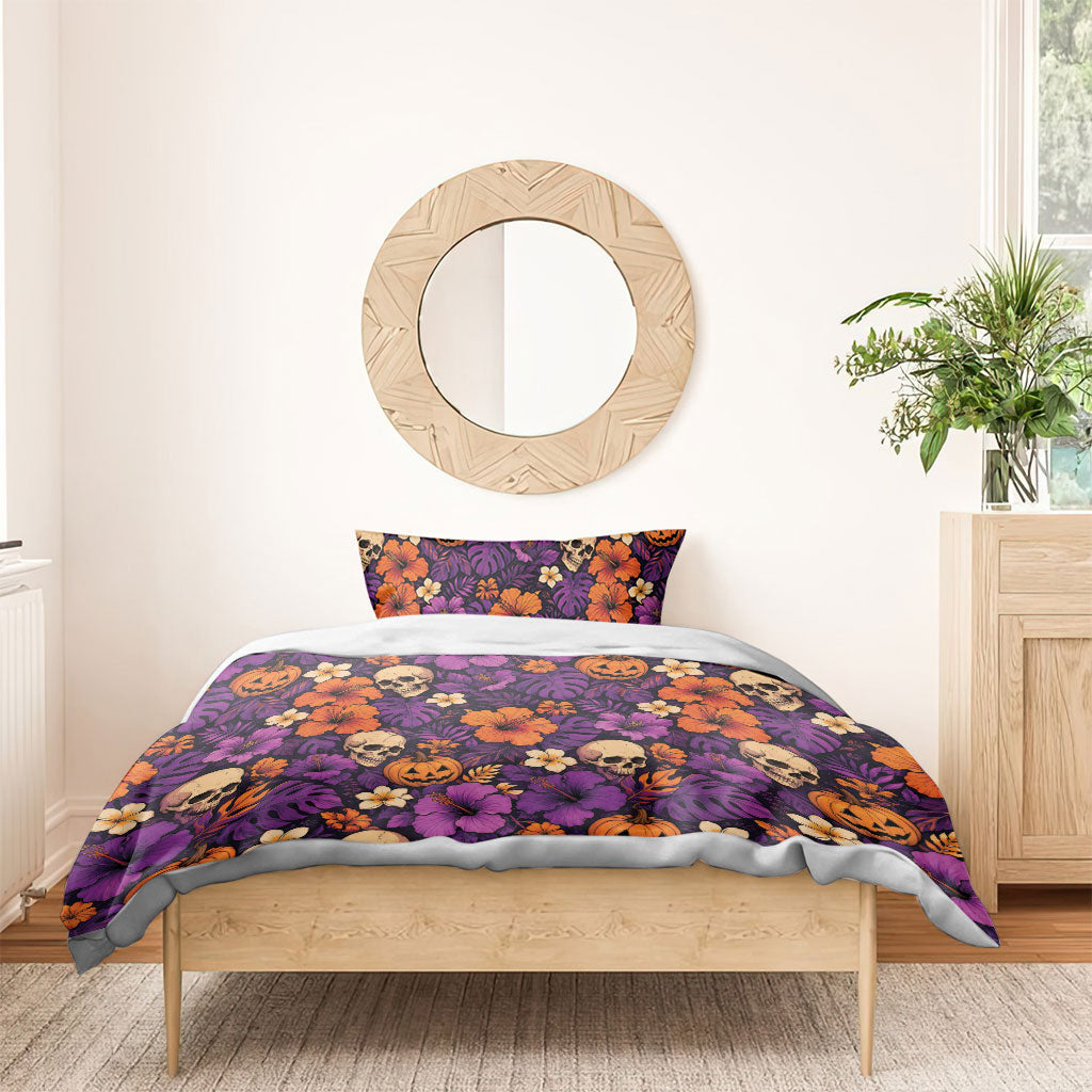 Hawaii Halloween Bedding Set Skeleton Pumpkin Hawaiian Flower Tribal DT05 - Polynesian Pride