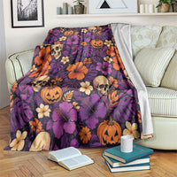 Hawaii Halloween Blanket Skeleton Pumpkin Hawaiian Flower Tribal DT05 Purple - Polynesian Pride