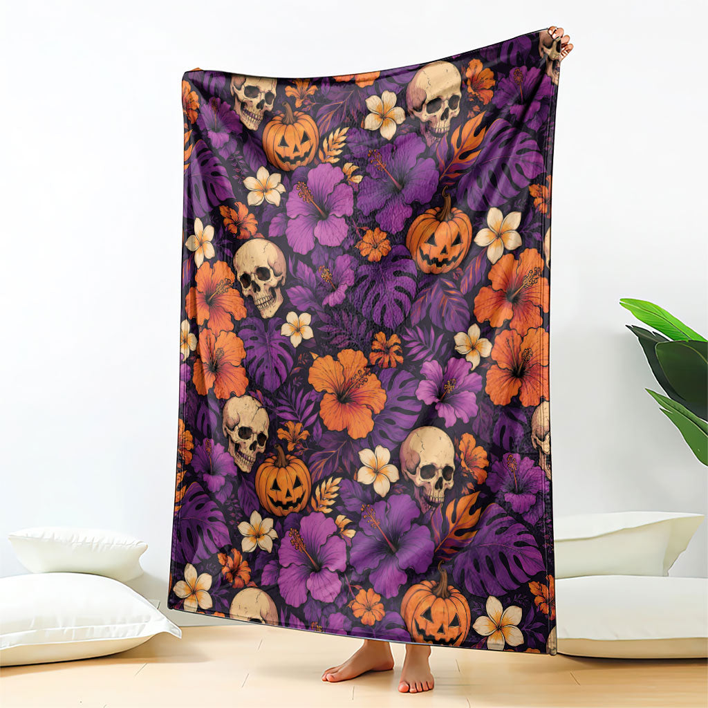 Hawaii Halloween Blanket Skeleton Pumpkin Hawaiian Flower Tribal DT05 - Polynesian Pride