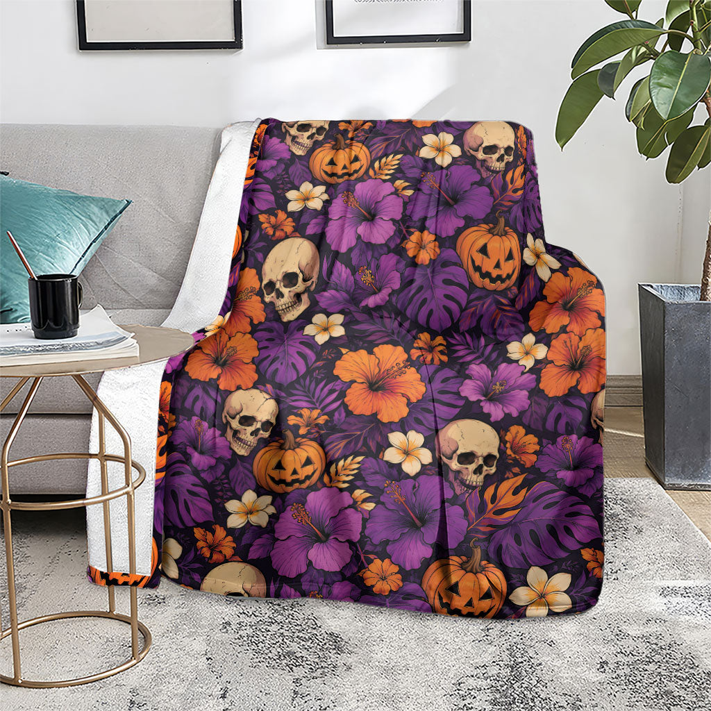 Hawaii Halloween Blanket Skeleton Pumpkin Hawaiian Flower Tribal DT05 - Polynesian Pride