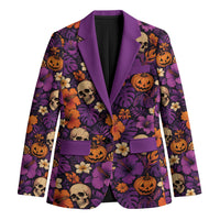 Hawaii Halloween Blazer Skeleton Pumpkin Hawaiian Flower Tribal DT05 Unisex Purple - Polynesian Pride