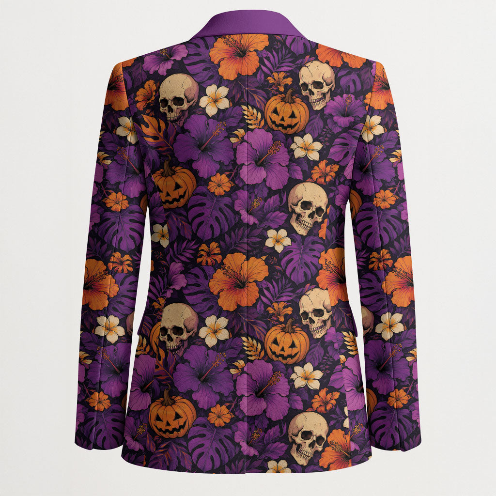 Hawaii Halloween Blazer Skeleton Pumpkin Hawaiian Flower Tribal DT05 - Polynesian Pride