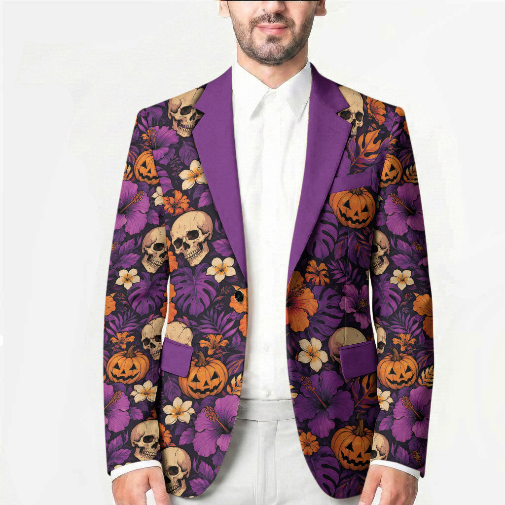Hawaii Halloween Blazer Skeleton Pumpkin Hawaiian Flower Tribal DT05 - Polynesian Pride