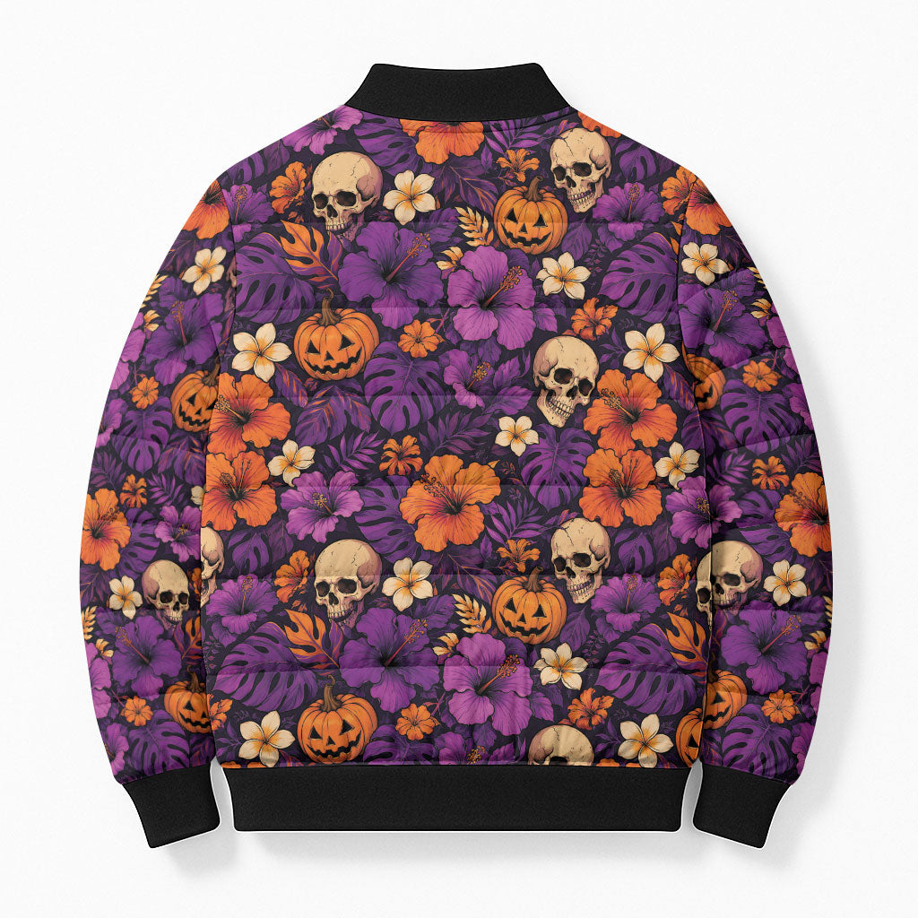 Hawaii Halloween Bomber Puffer Jacket Skeleton Pumpkin Hawaiian Flower Tribal DT05 - Polynesian Pride