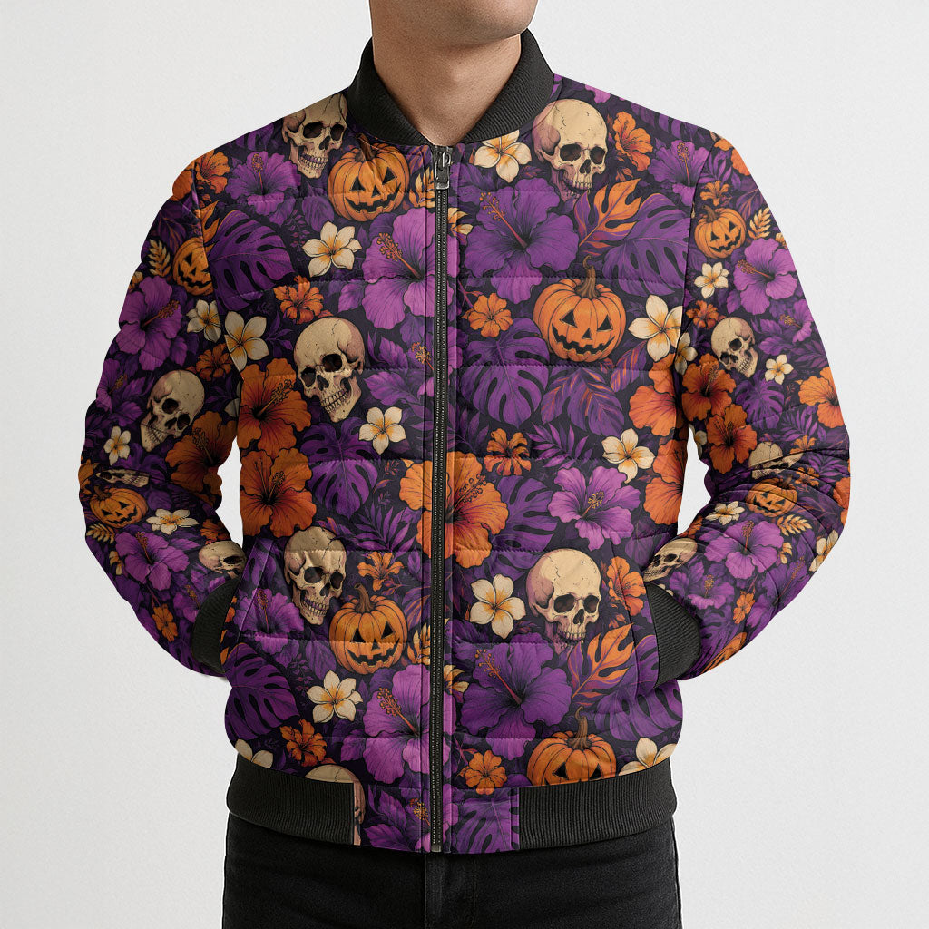 Hawaii Halloween Bomber Puffer Jacket Skeleton Pumpkin Hawaiian Flower Tribal DT05 - Polynesian Pride
