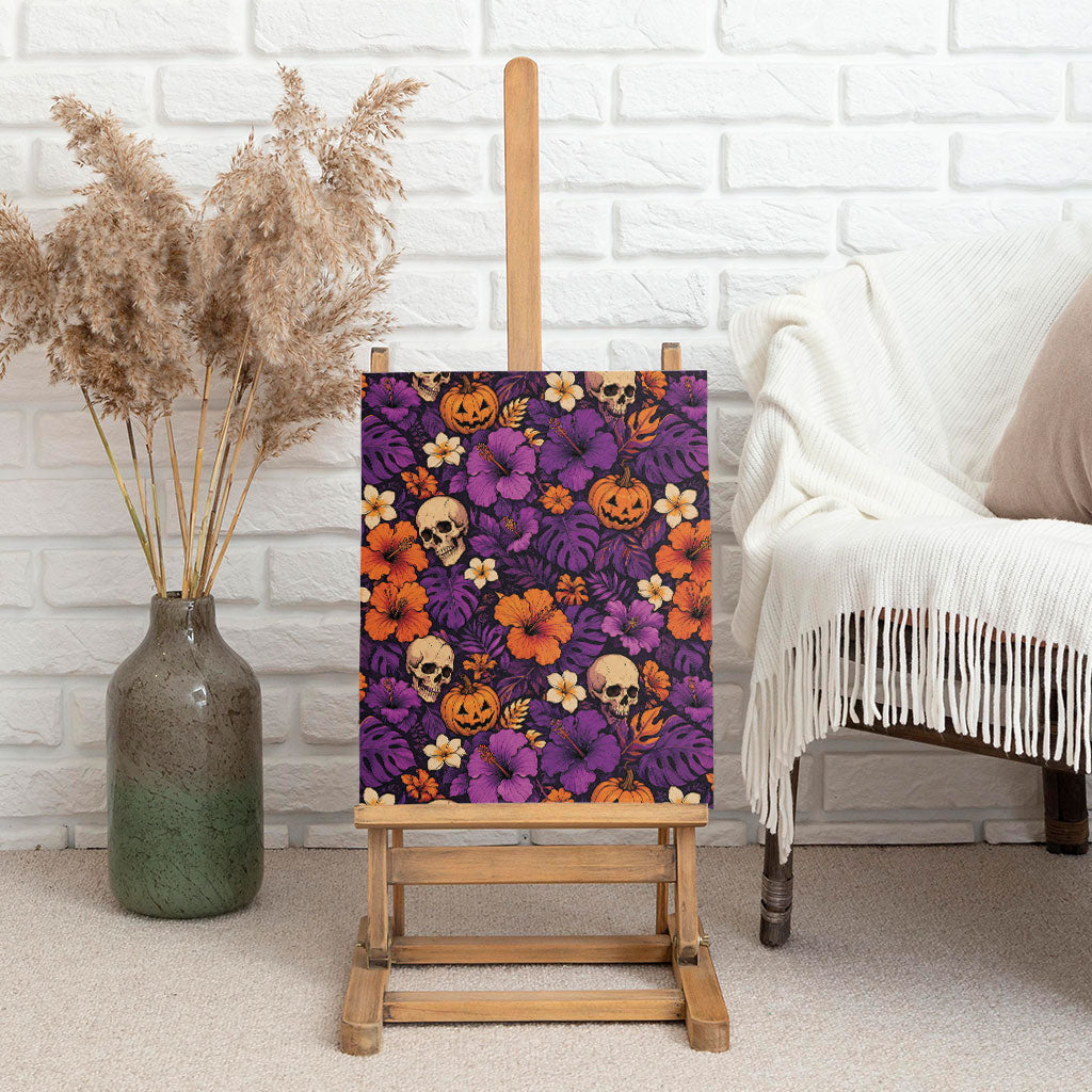 Hawaii Halloween Canvas Wall Art Skeleton Pumpkin Hawaiian Flower Tribal DT05 - Polynesian Pride