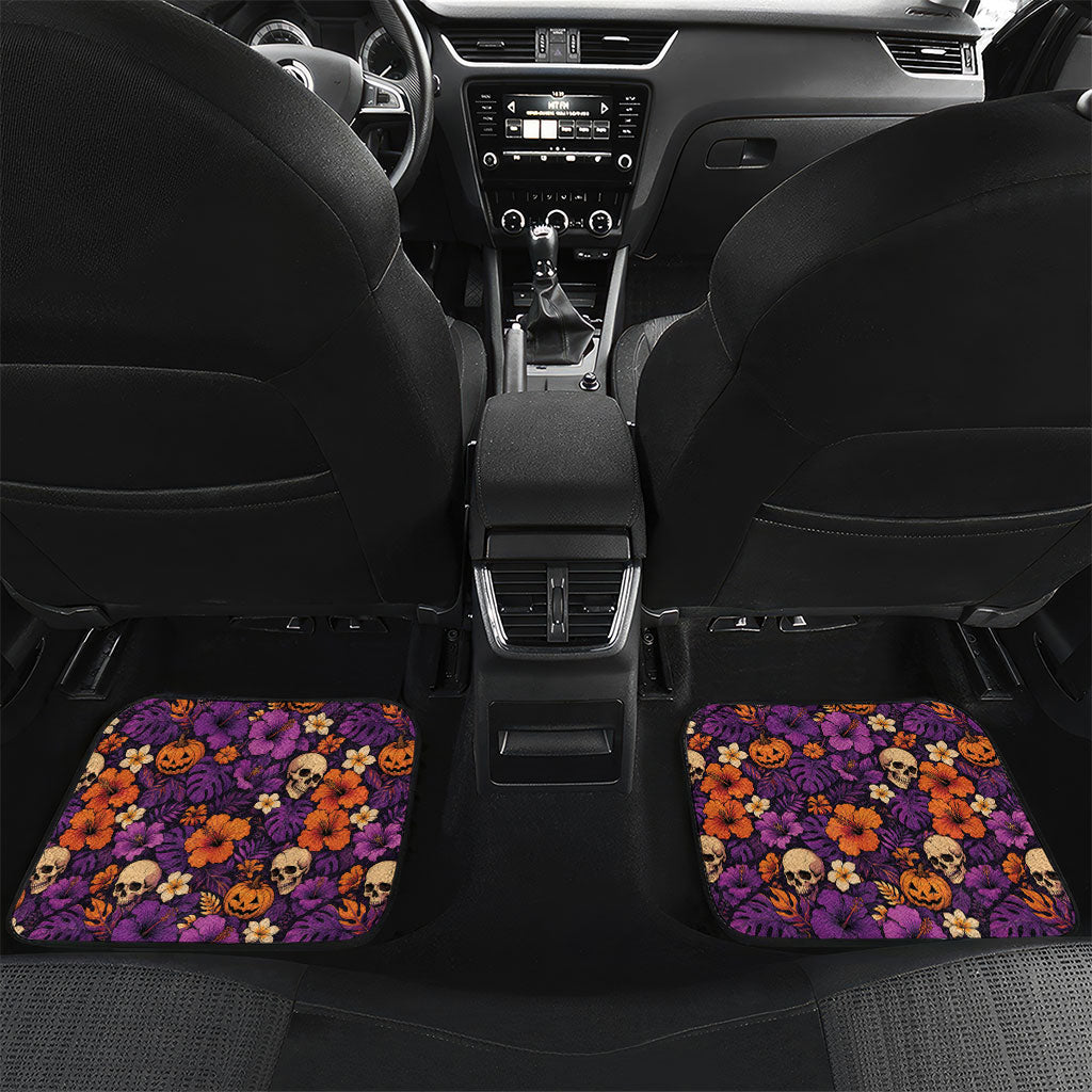 Hawaii Halloween Car Mats Skeleton Pumpkin Hawaiian Flower Tribal DT05 Set 2pcs - Back Purple - Polynesian Pride
