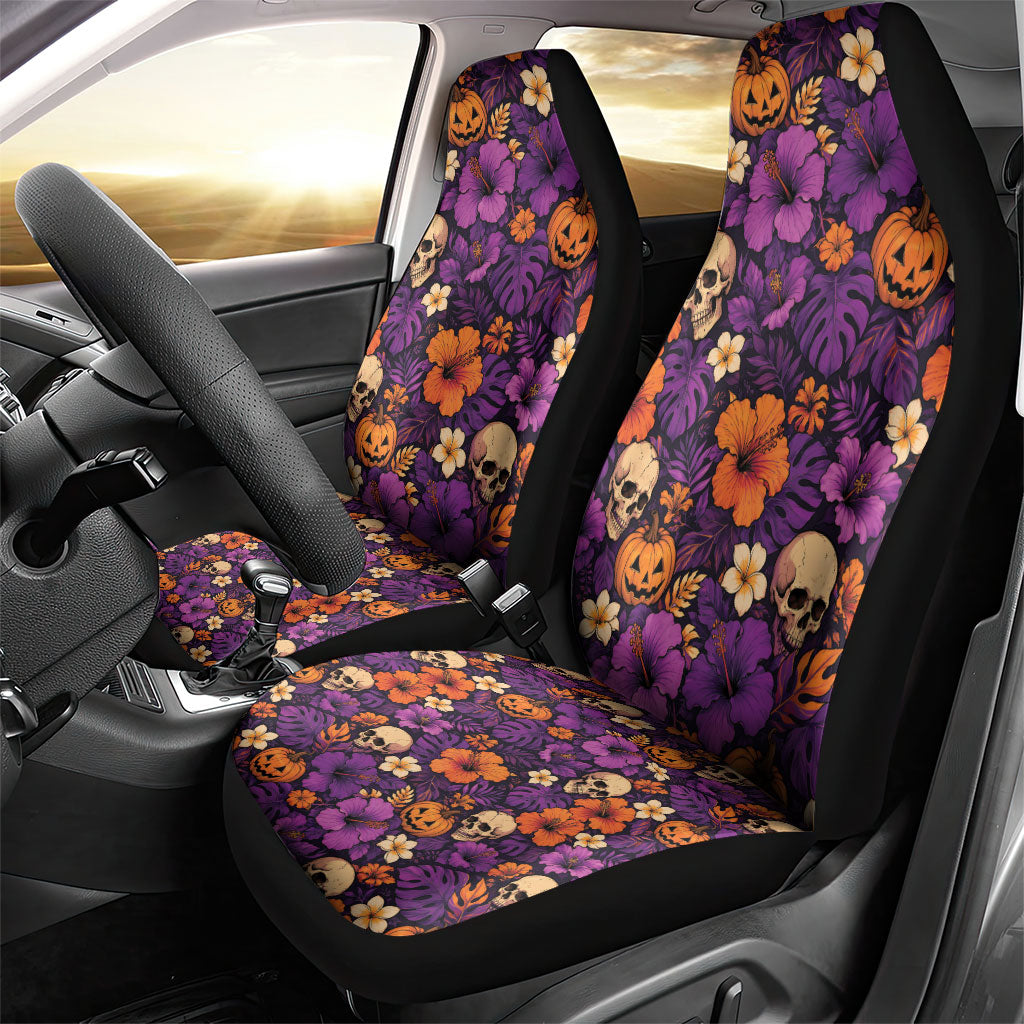 Hawaii Halloween Car Seat Cover Skeleton Pumpkin Hawaiian Flower Tribal DT05 - Polynesian Pride