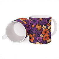 Hawaii Halloween Ceramic Mug Skeleton Pumpkin Hawaiian Flower Tribal DT05 - Polynesian Pride
