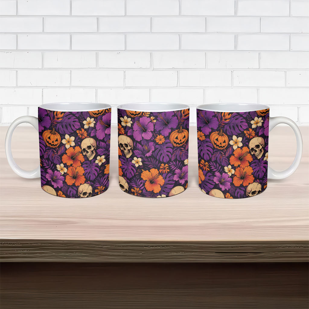 Hawaii Halloween Ceramic Mug Skeleton Pumpkin Hawaiian Flower Tribal DT05 - Polynesian Pride