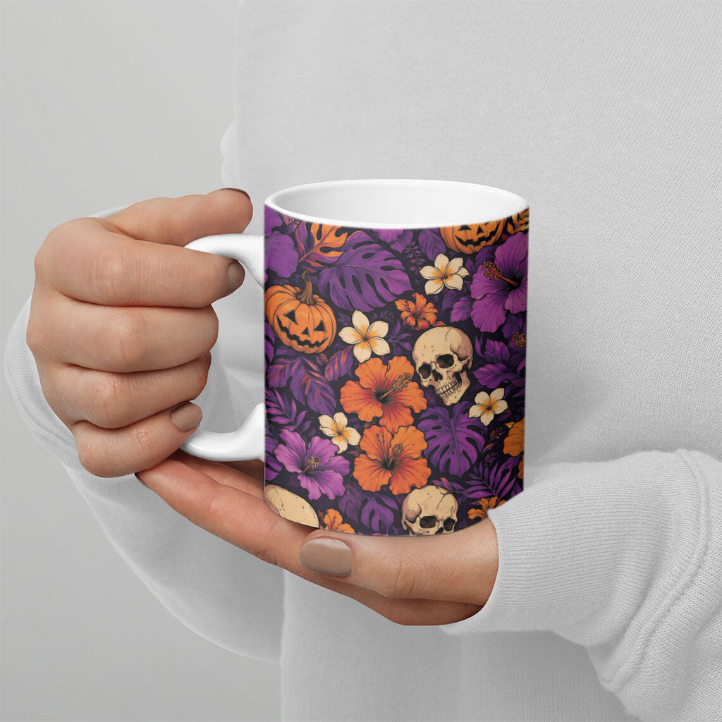 Hawaii Halloween Ceramic Mug Skeleton Pumpkin Hawaiian Flower Tribal DT05 - Polynesian Pride
