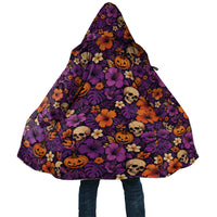 Hawaii Halloween Cloak Skeleton Pumpkin Hawaiian Flower Tribal DT05 Unisex Purple - Polynesian Pride