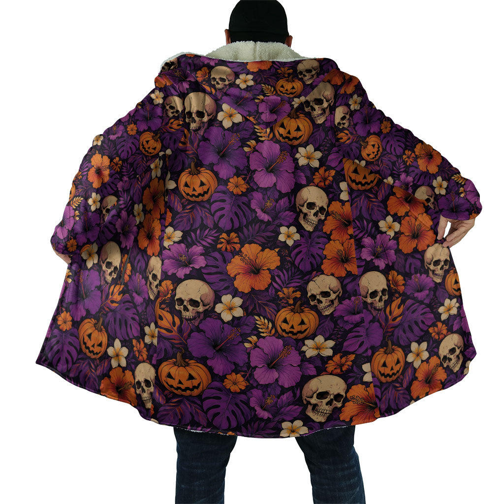 Hawaii Halloween Cloak Skeleton Pumpkin Hawaiian Flower Tribal DT05 - Polynesian Pride