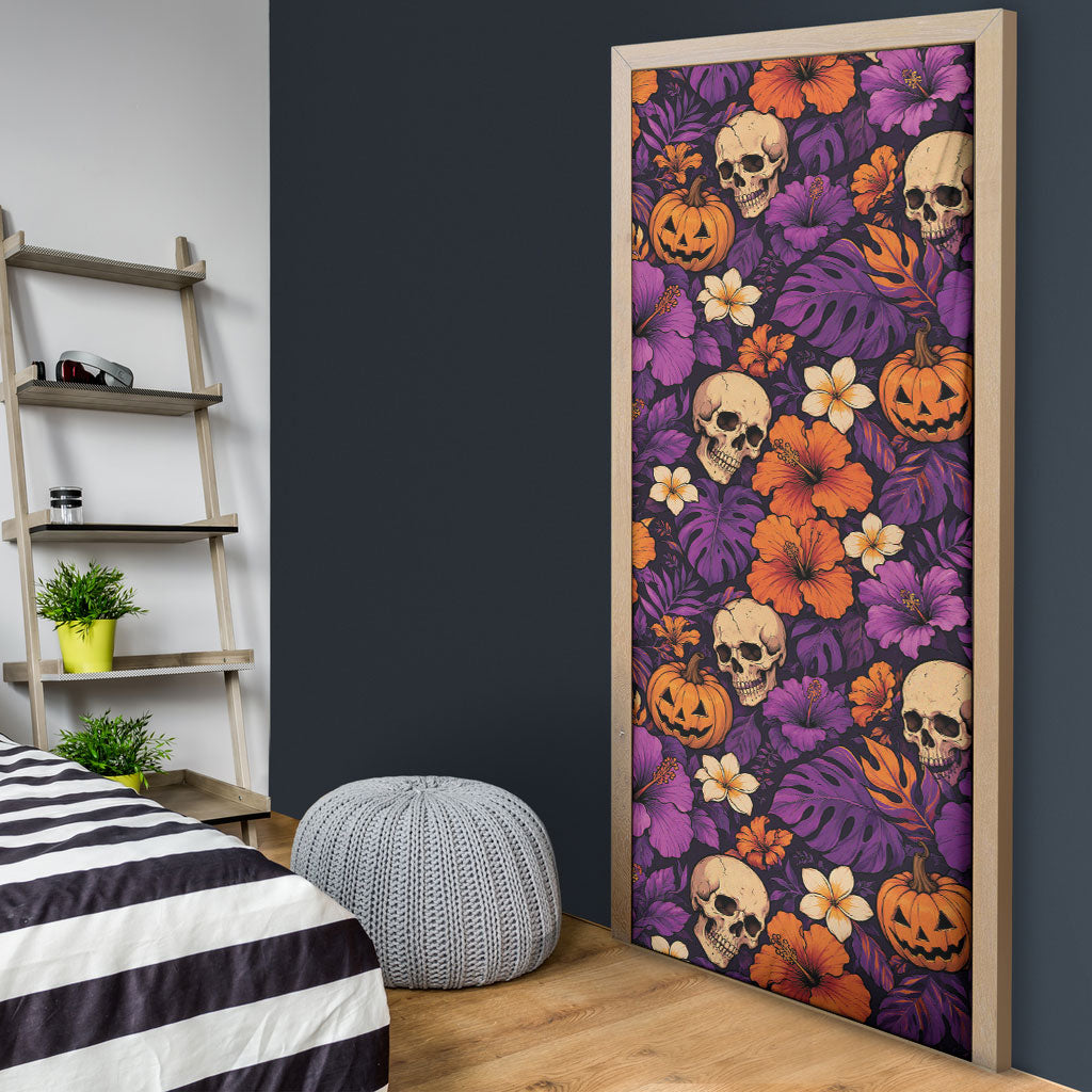 Hawaii Halloween Door Cover Skeleton Pumpkin Hawaiian Flower Tribal DT05 - Polynesian Pride