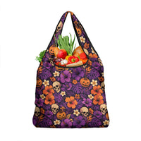 Hawaii Halloween Grocery Bag Skeleton Pumpkin Hawaiian Flower Tribal DT05 1-pack One Size Purple - Polynesian Pride