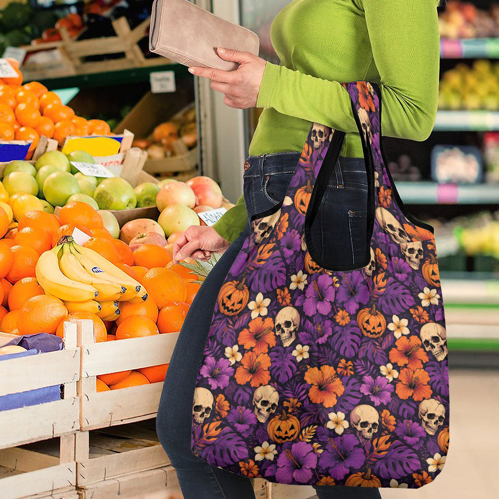 Hawaii Halloween Grocery Bag Skeleton Pumpkin Hawaiian Flower Tribal DT05 - Polynesian Pride