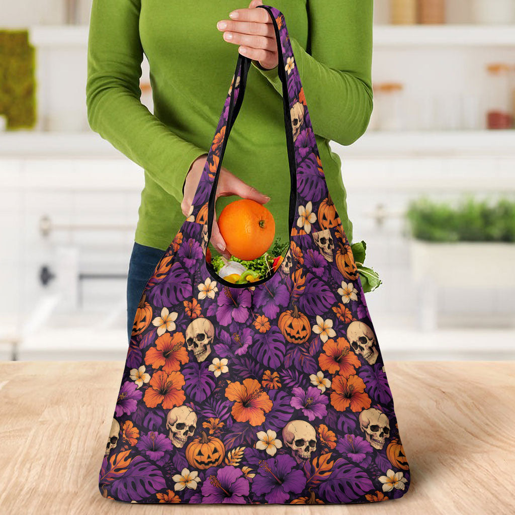 Hawaii Halloween Grocery Bag Skeleton Pumpkin Hawaiian Flower Tribal DT05 - Polynesian Pride